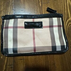 Burberry London Check Canvas Zip Pouch with Black Patent Trim